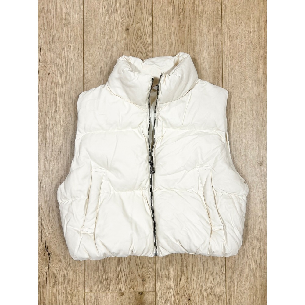 Double Zero Womens Off White Faux Leather Puffer Vest Funnel Neck Zip DZ23F494 M